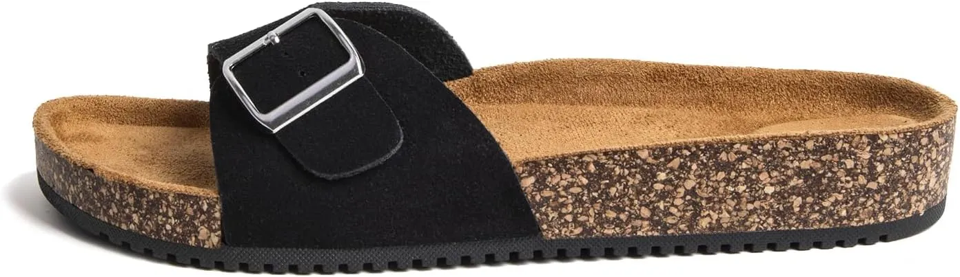 Women's Cork Footed Sandals Women Dressy Summer Beach Essentials Genuine Leather Sandals with Adjustable Buckle Comfortable Arch Support Women's Footwear