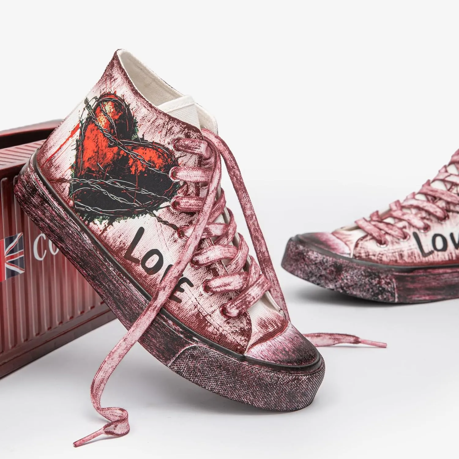 Women's Fashion Sneakers Heart-Shaped Graffiti Classic High Top Canvas Shoes Casual Walking Shoes