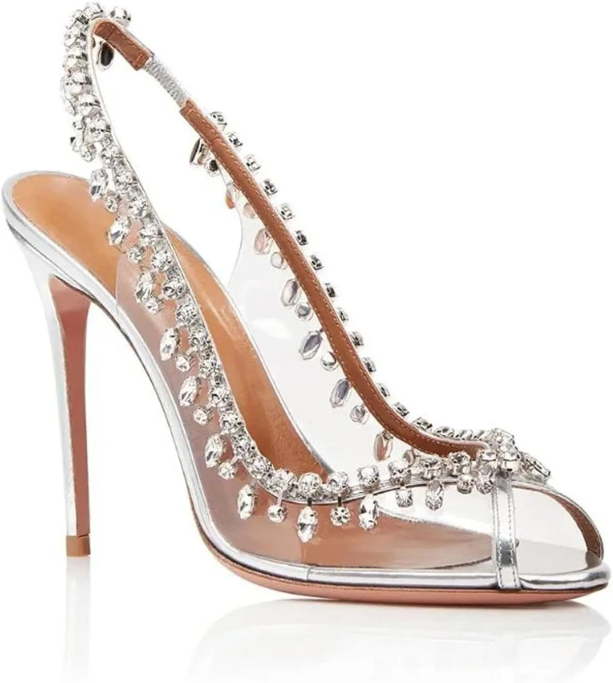 Women's Fish Mouth Sandals, Transparent Chain Stiletto Heels