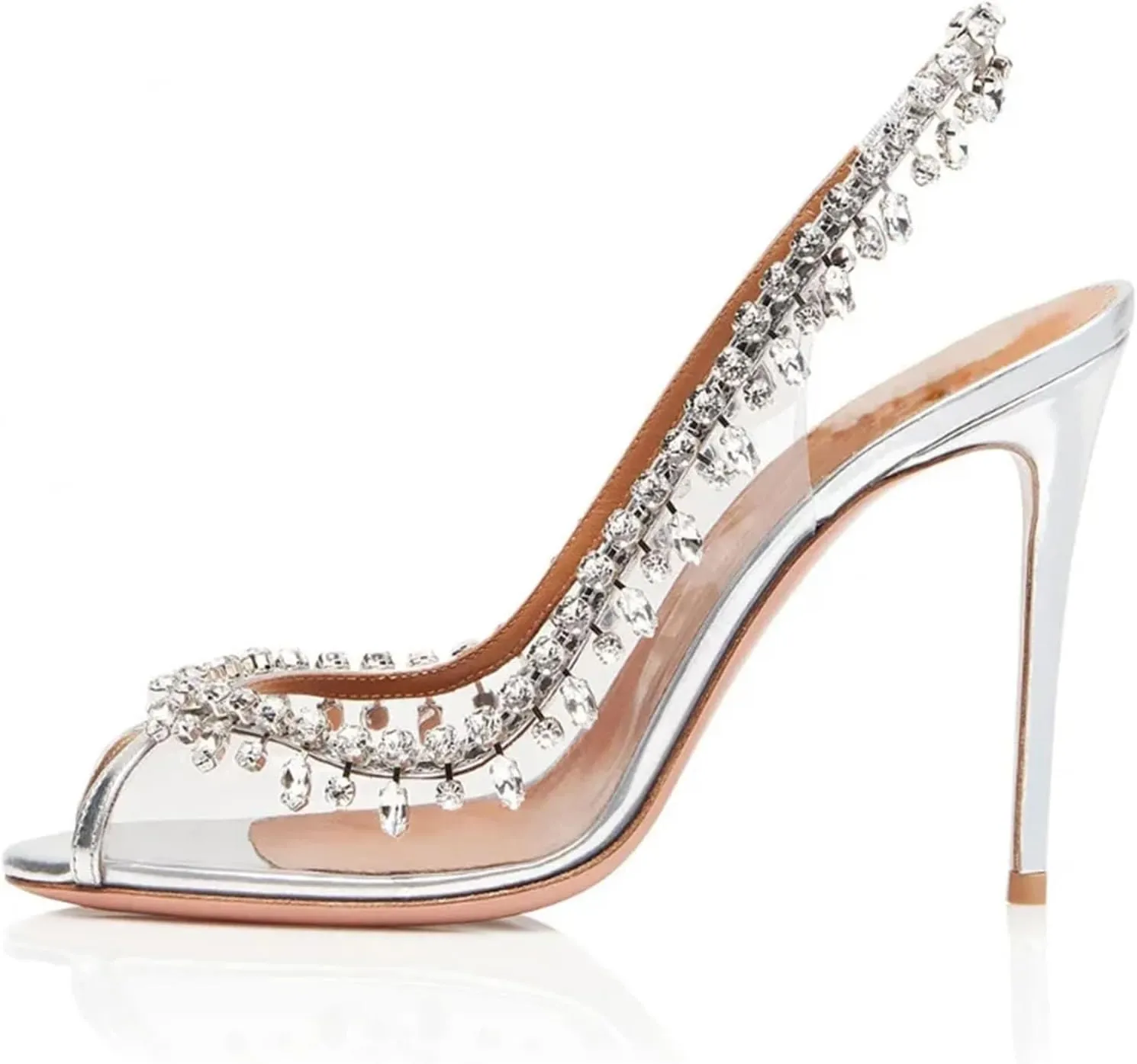 Women's Fish Mouth Sandals, Transparent Chain Stiletto Heels