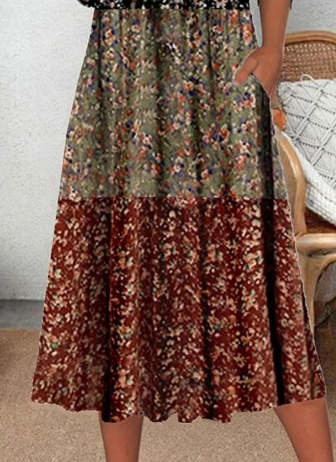 Women's Floral Long Sleeve A-Line Midi Dress Spring Summer Office Casual Daily Outdoor Wear with Pockets