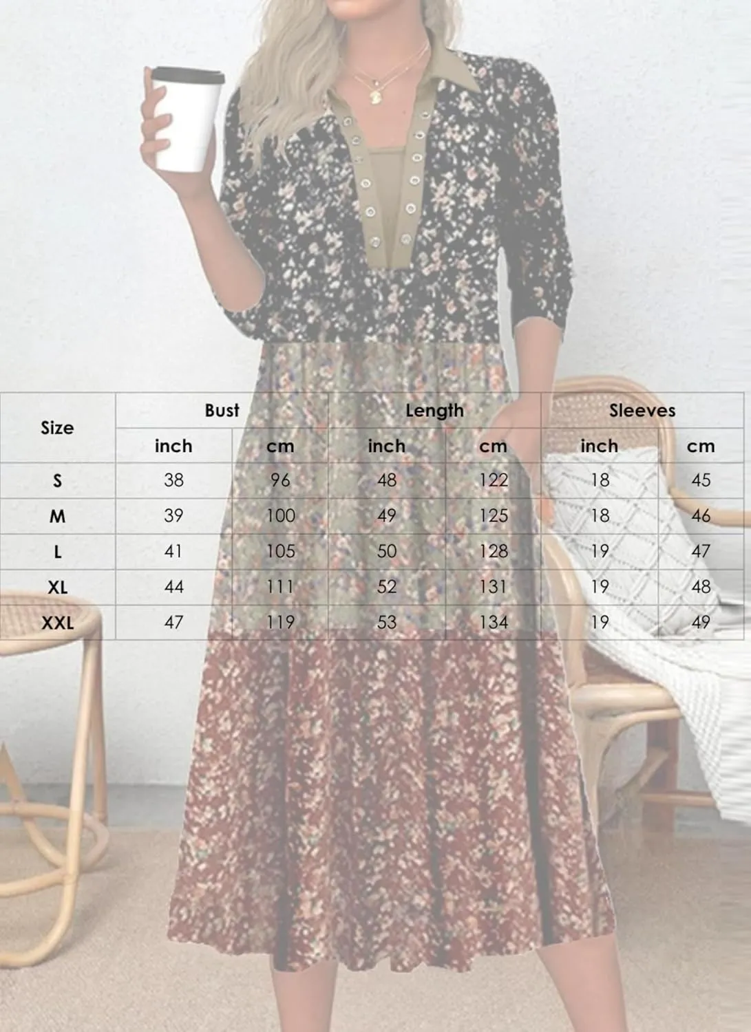 Women's Floral Long Sleeve A-Line Midi Dress Spring Summer Office Casual Daily Outdoor Wear with Pockets