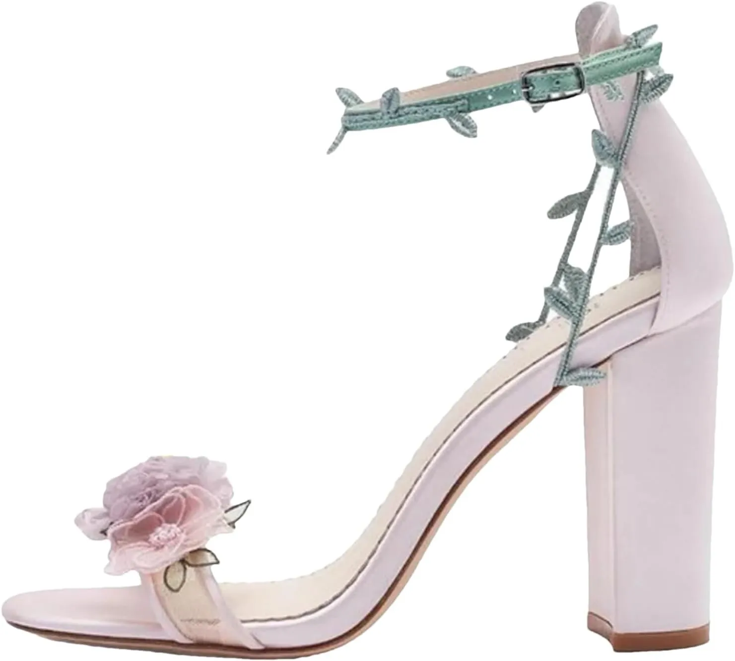 Women's Floral Thick Heel Sandals, Purple Leaf Decor Wedding Party Shoes