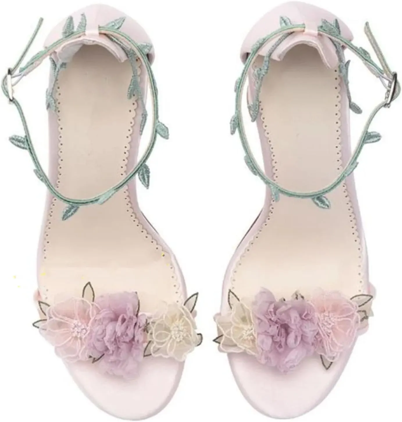 Women's Floral Thick Heel Sandals, Purple Leaf Decor Wedding Party Shoes