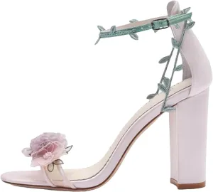 Women's Floral Thick Heel Sandals, Purple Leaf Decor Wedding Party Shoes