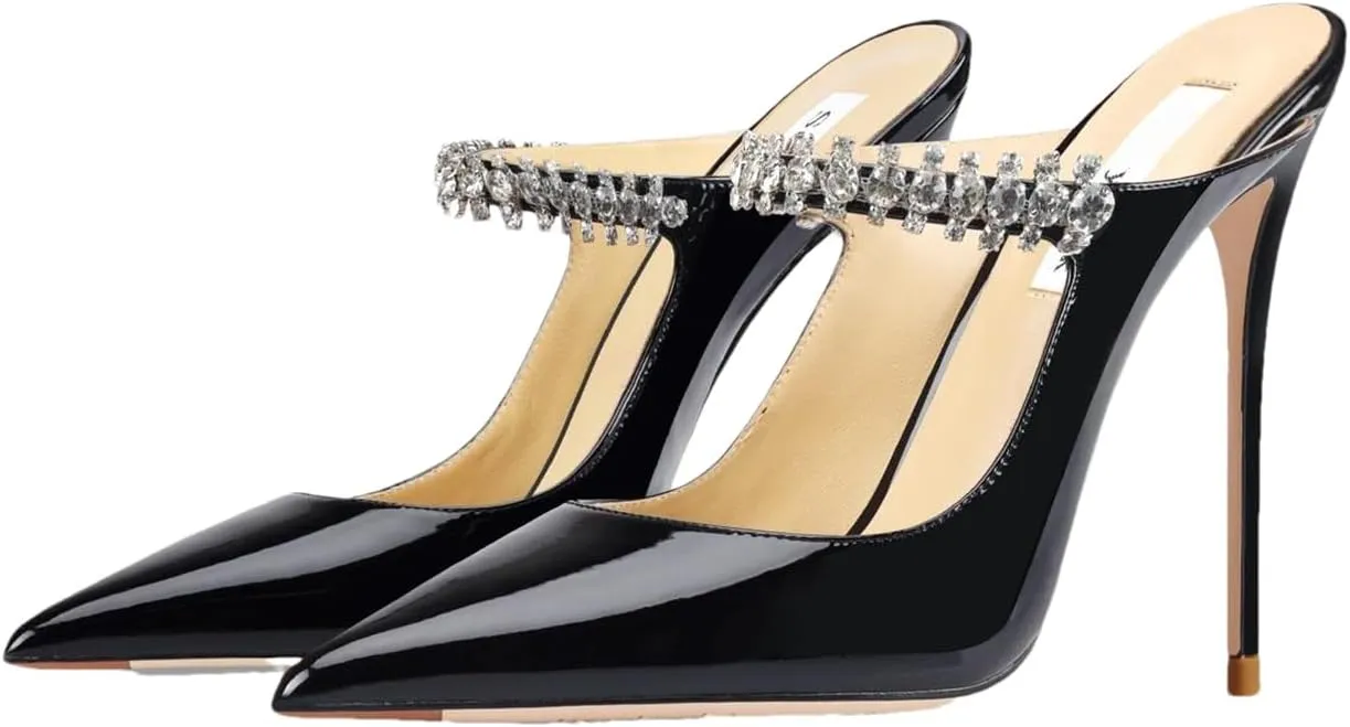 Women's Genuine Leather Summer Heeled Sandals, Luxury Crystal Strap High Heels