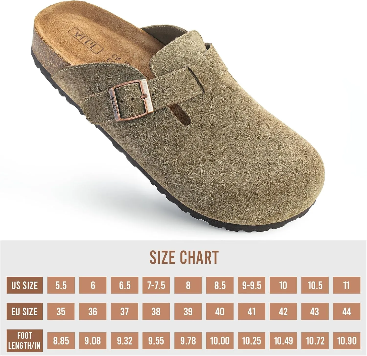 Women’s Genuine Suede Clogs for Women Slip-On Buckle Slides Women's Mules & Clogs Natural Rubber Cork Footbed Sandals Potato Shoes with Arch Support
