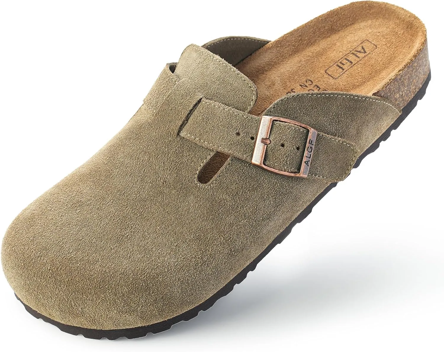 Women’s Genuine Suede Clogs for Women Slip-On Buckle Slides Women's Mules & Clogs Natural Rubber Cork Footbed Sandals Potato Shoes with Arch Support