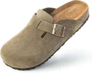 Women’s Genuine Suede Clogs for Women Slip-On Buckle Slides Women's Mules & Clogs Natural Rubber Cork Footbed Sandals Potato Shoes with Arch Support