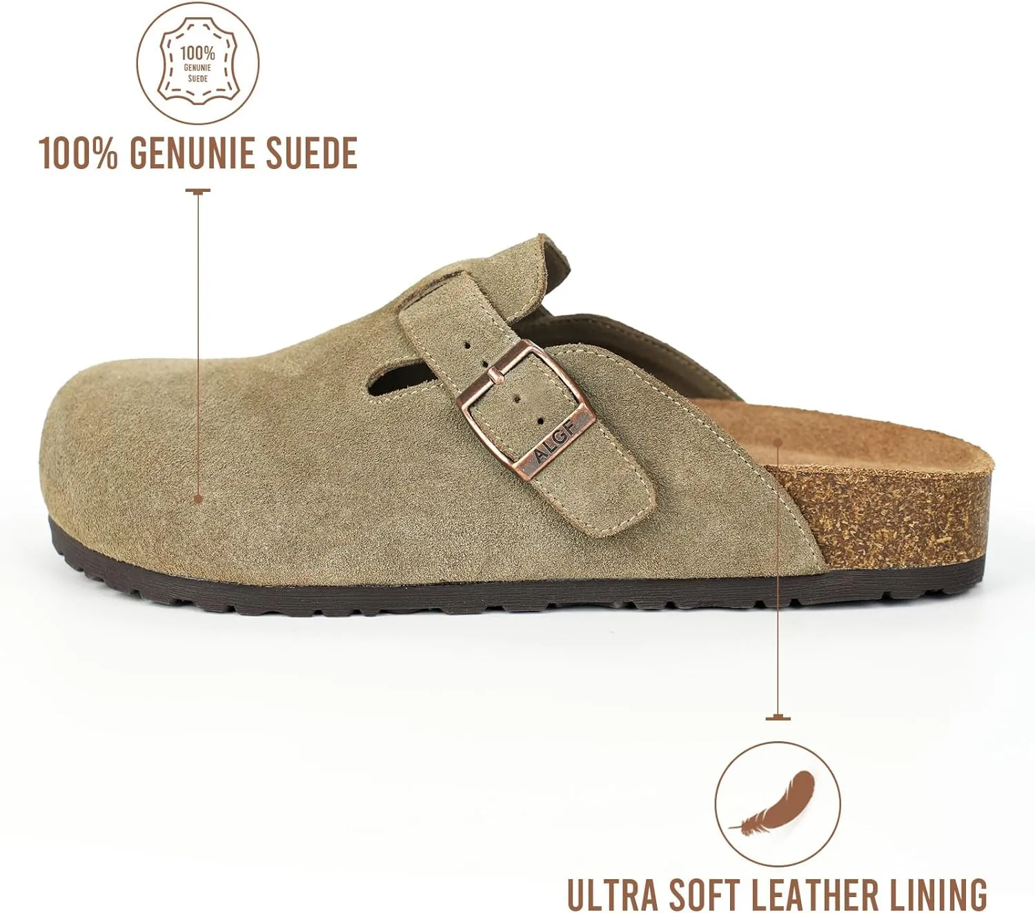 Women’s Genuine Suede Clogs for Women Slip-On Buckle Slides Women's Mules & Clogs Natural Rubber Cork Footbed Sandals Potato Shoes with Arch Support