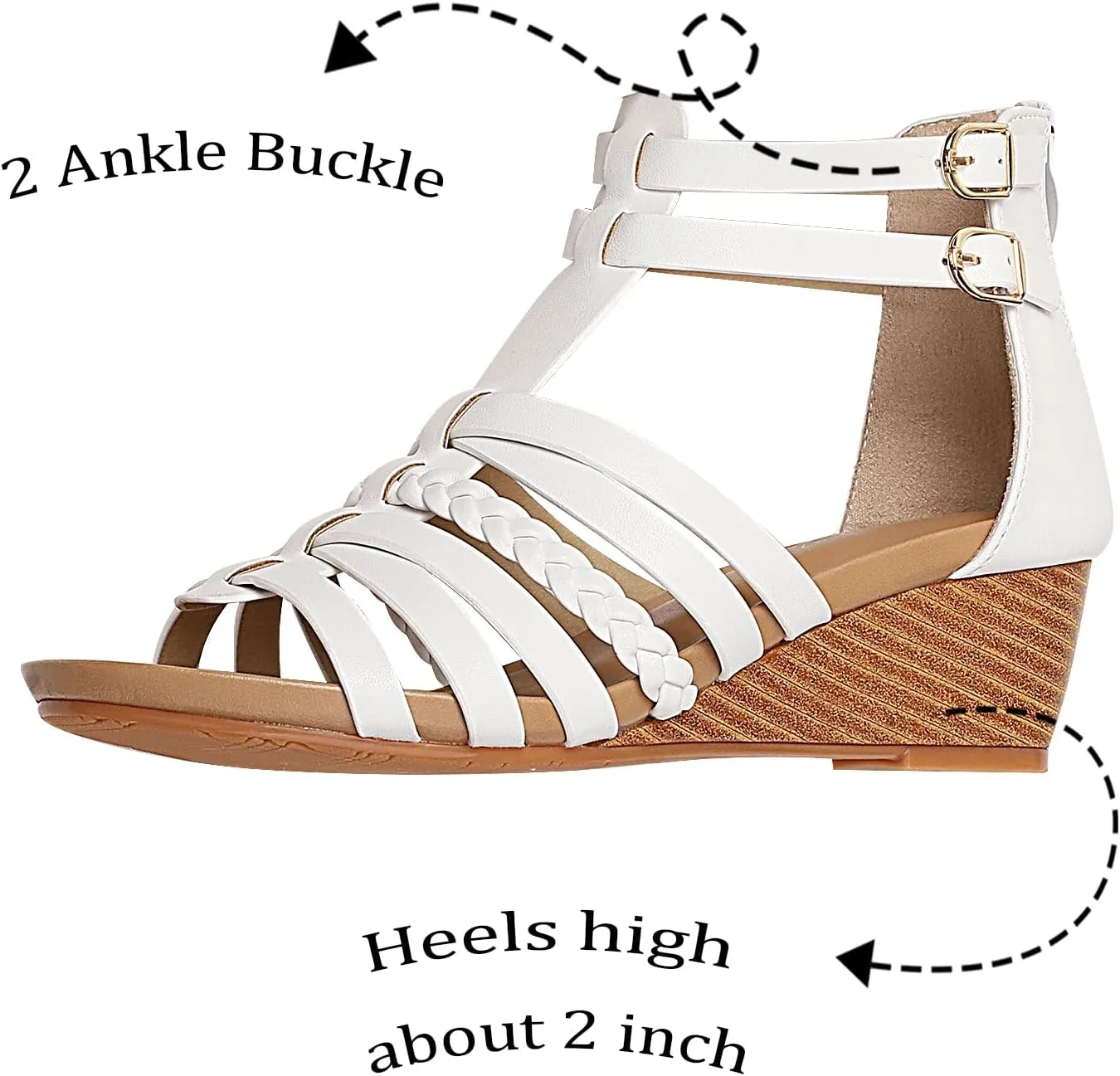Womens Gladiator Sandals Zipper Strappy Wedge Sandal Roman Shoes For girls