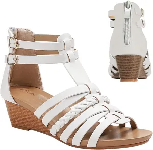 Womens Gladiator Sandals Zipper Strappy Wedge Sandal Roman Shoes For girls
