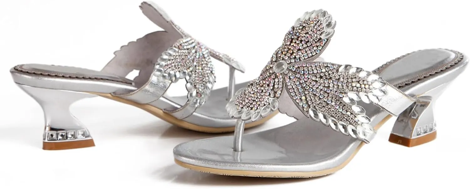 Women's Glitter Rhinestone Flip Flop Sandals Jeweled Sandals Summer Casual Sandals Womens Mules Sandals