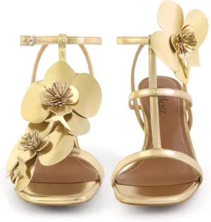 Women's Heel Sandals Flower Ankle Strap Square Open Toe Strappy Orchid Heels Dressy Sexy Wedding Shoes