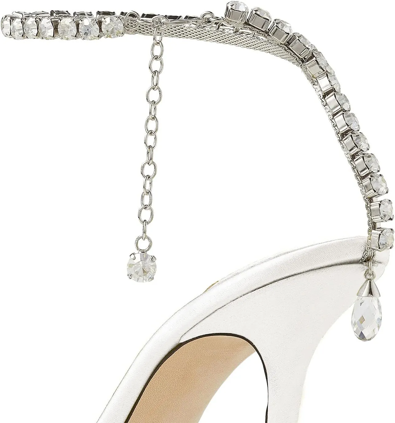 Women's Heeled Sandals Crystal Chain Rhinestone Embellished Strap Pumps Pointy Stilettos Backless Wedding Dressy Bridal Shoes
