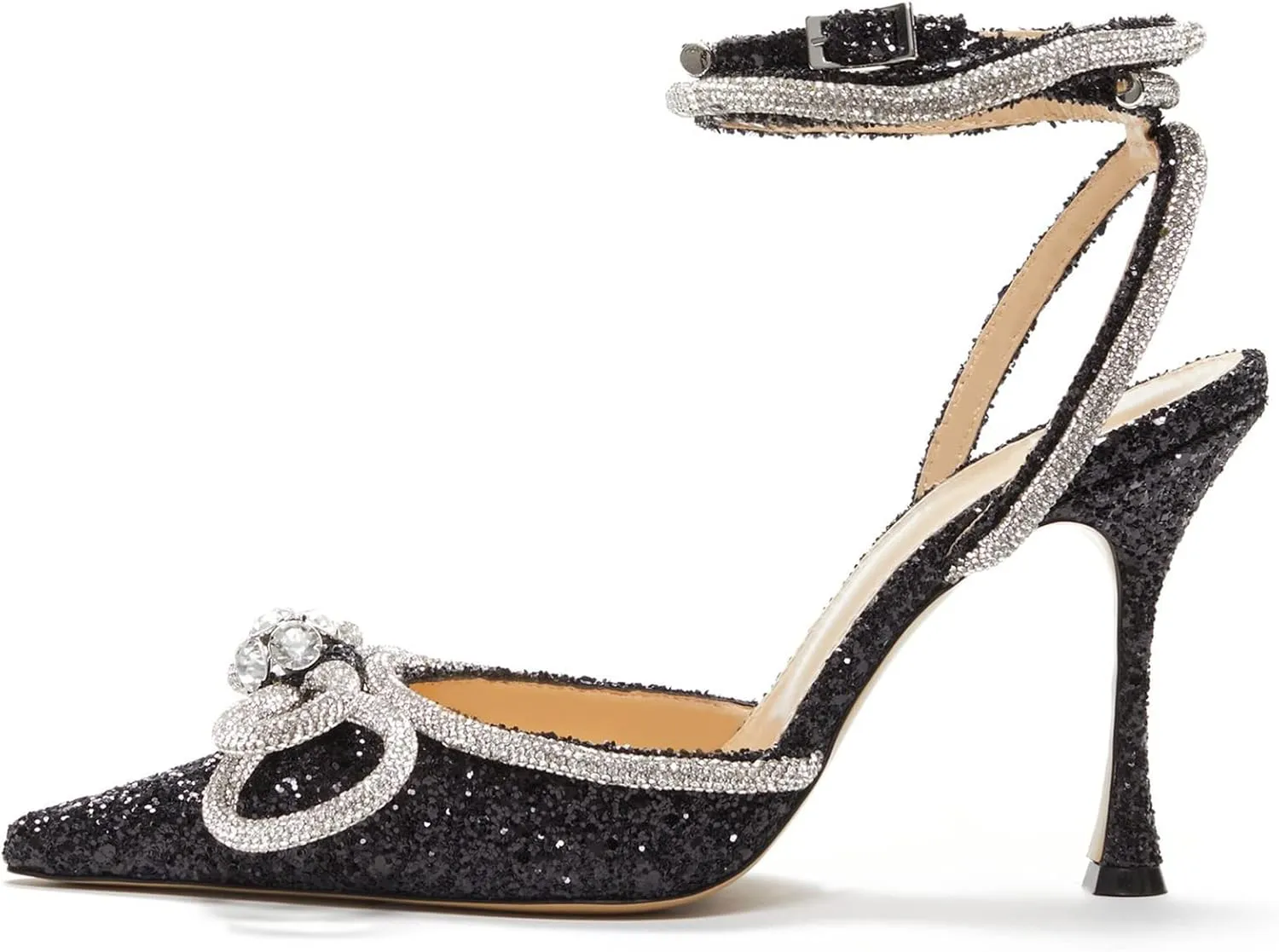 Women's Heeled Sandals Pointed Toe Crystal Heart Glitter Pumps Rhinestones Embellished Ankle Strap Slip-On Stilettos Wedding Party Dress Shoes