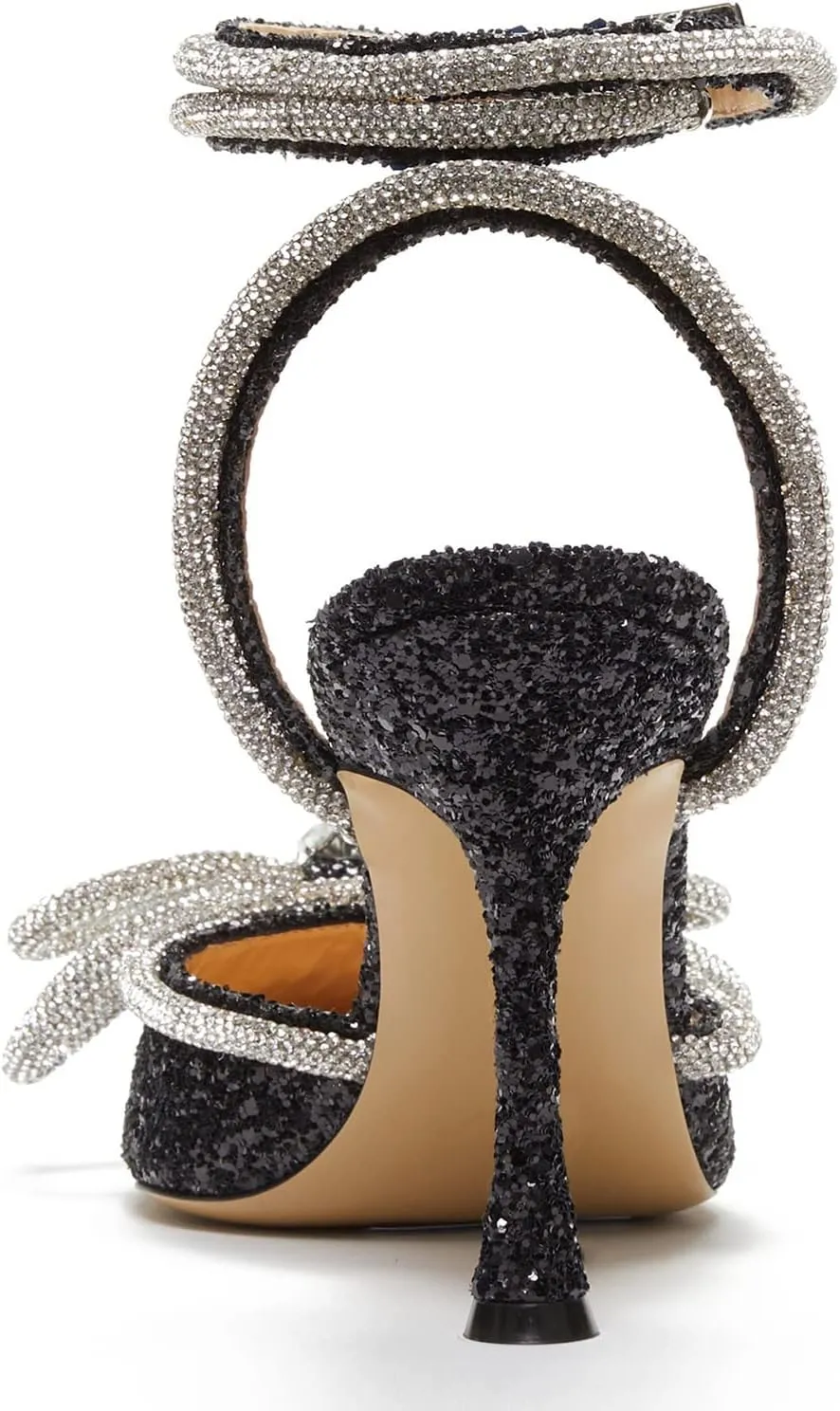 Women's Heeled Sandals Pointed Toe Crystal Heart Glitter Pumps Rhinestones Embellished Ankle Strap Slip-On Stilettos Wedding Party Dress Shoes