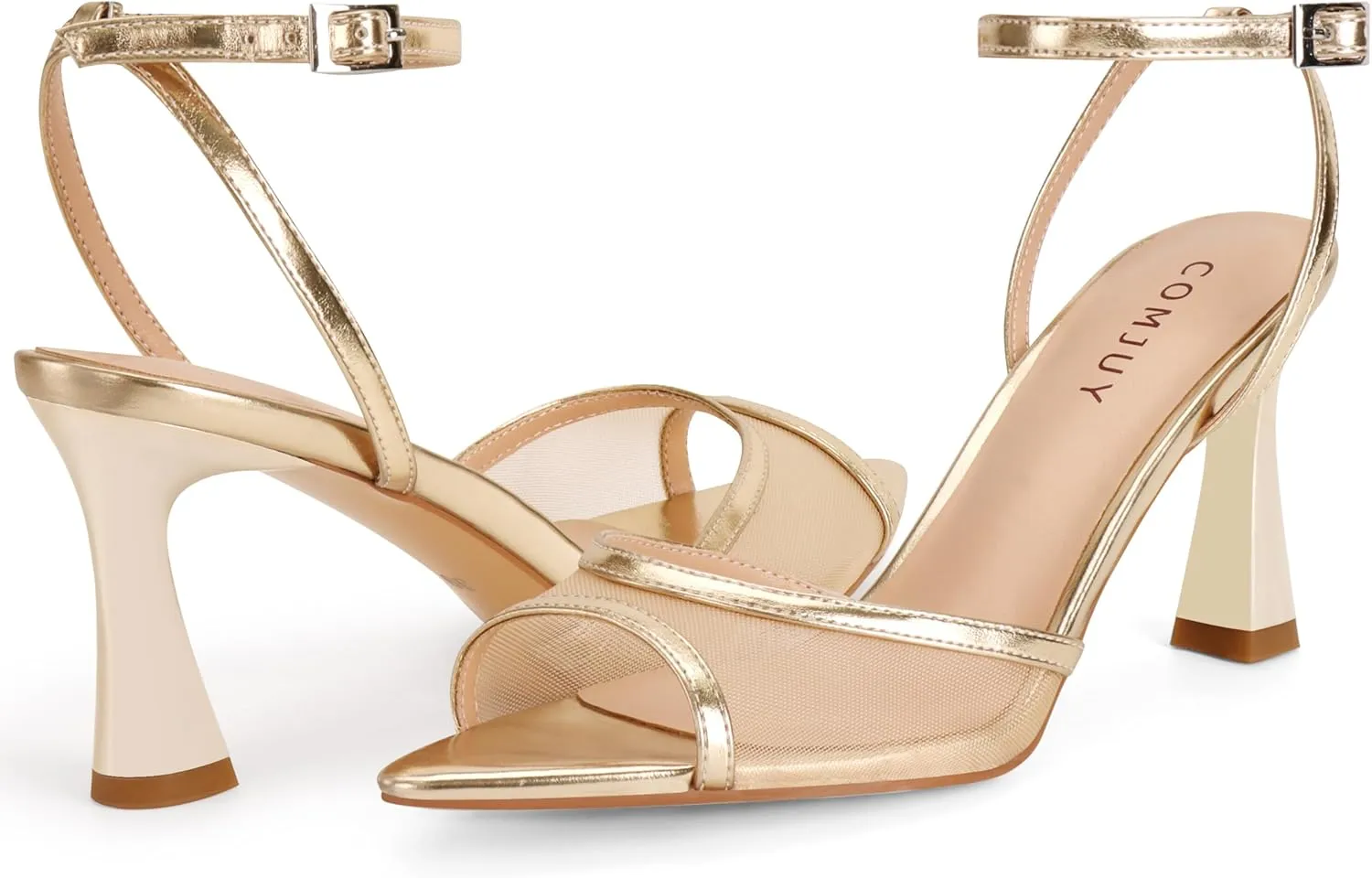 Womens High Heels Sandals Peep Toe, Flared Heels with Ankle Strap, Elegant Leather Sandals Comfortable Chic Summer Sandals Prom Wedding