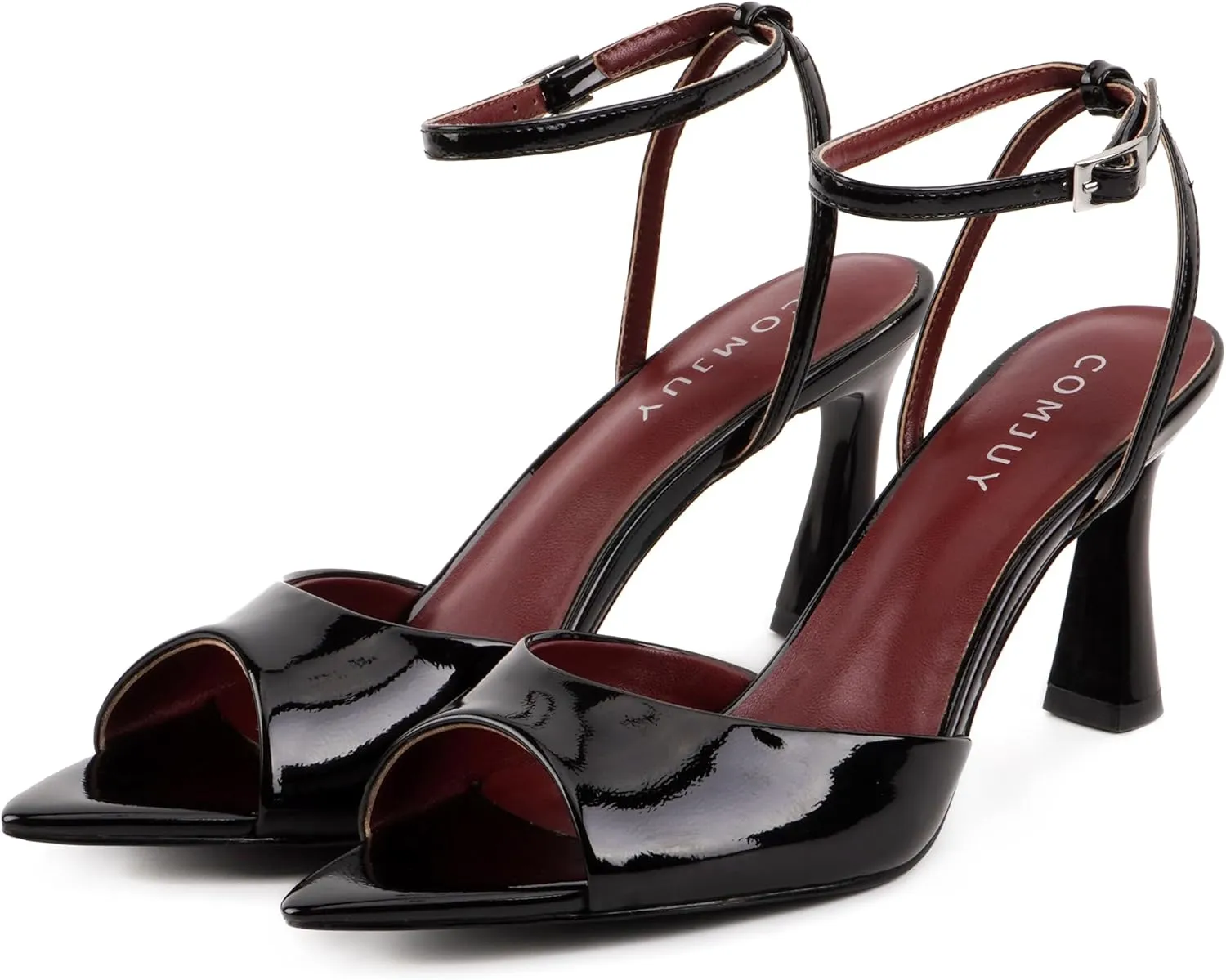 Womens High Heels Sandals Peep Toe, Flared Heels with Ankle Strap, Elegant Leather Sandals Comfortable Chic Summer Sandals Prom Wedding