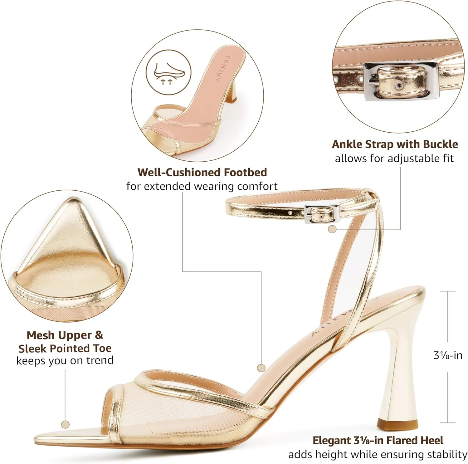 Womens High Heels Sandals Peep Toe, Flared Heels with Ankle Strap, Elegant Leather Sandals Comfortable Chic Summer Sandals Prom Wedding