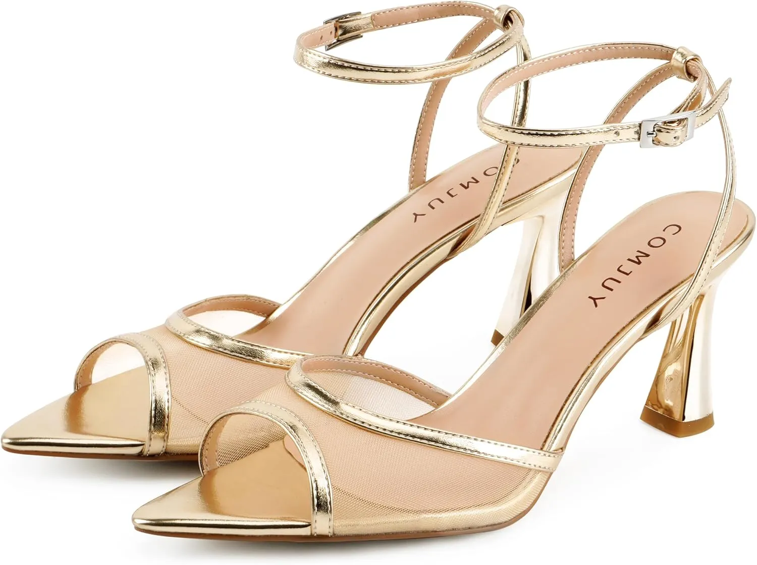 Womens High Heels Sandals Peep Toe, Flared Heels with Ankle Strap, Elegant Leather Sandals Comfortable Chic Summer Sandals Prom Wedding