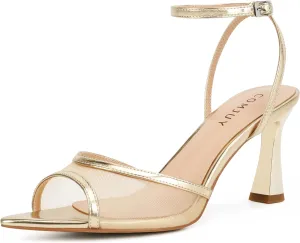 Womens High Heels Sandals Peep Toe, Flared Heels with Ankle Strap, Elegant Leather Sandals Comfortable Chic Summer Sandals Prom Wedding