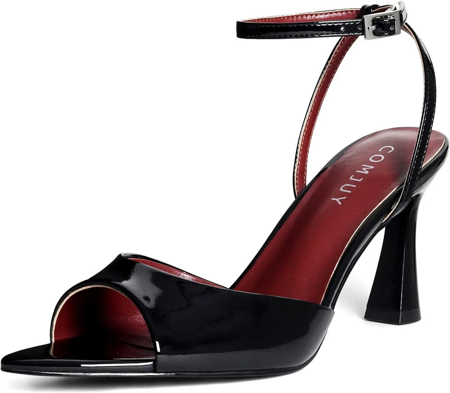 Womens High Heels Sandals Peep Toe, Flared Heels with Ankle Strap, Elegant Leather Sandals Comfortable Chic Summer Sandals Prom Wedding