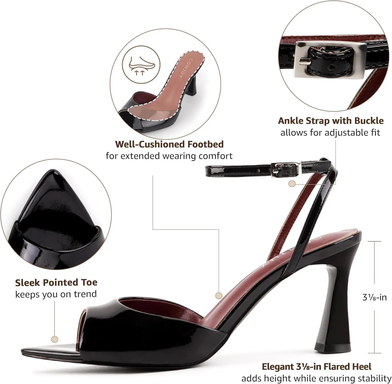 Womens High Heels Sandals Peep Toe, Flared Heels with Ankle Strap, Elegant Leather Sandals Comfortable Chic Summer Sandals Prom Wedding