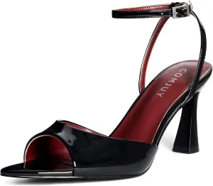 Womens High Heels Sandals Peep Toe, Flared Heels with Ankle Strap, Elegant Leather Sandals Comfortable Chic Summer Sandals Prom Wedding