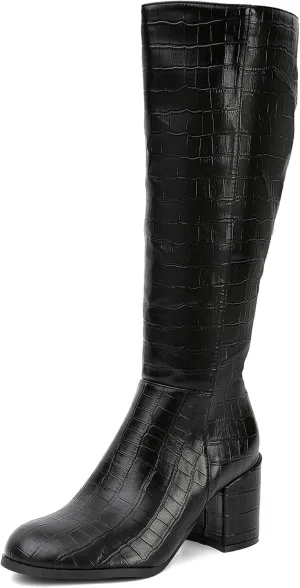 Women's Knee High Boots,Round Toe Stretchy Fashion Boots for Women, Low Block Heel Zipper Tall Boots for Wedding/Birthday Party/Date Dress