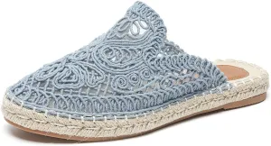 Women's Knit Round Toe Handmade Flat Mules Comfort Cutout Non Slip Slip-On Sandals Fashion Summer Outdoor Daily Casual Shoes