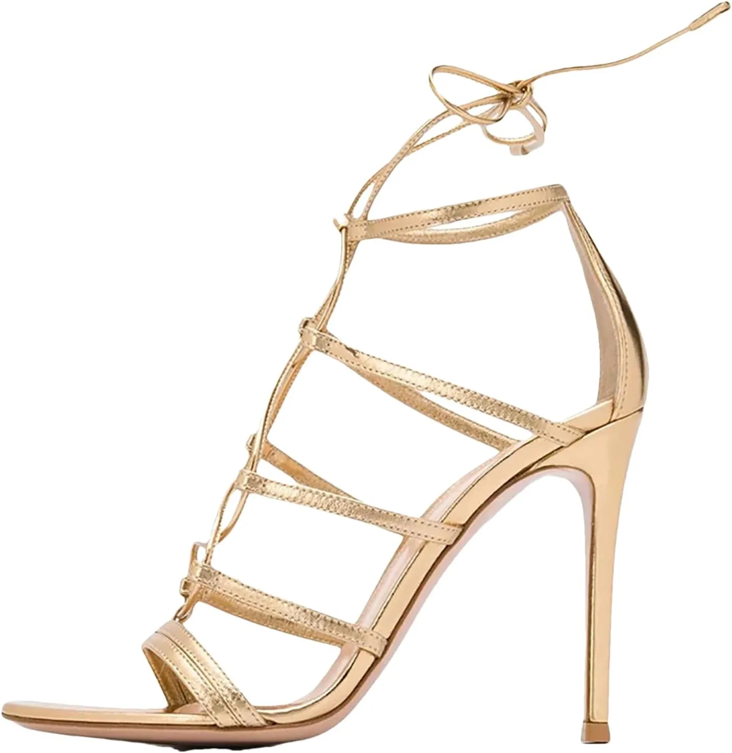 Women's Lace-Up Cross Strap Sandals, Gold Stiletto Party Heels