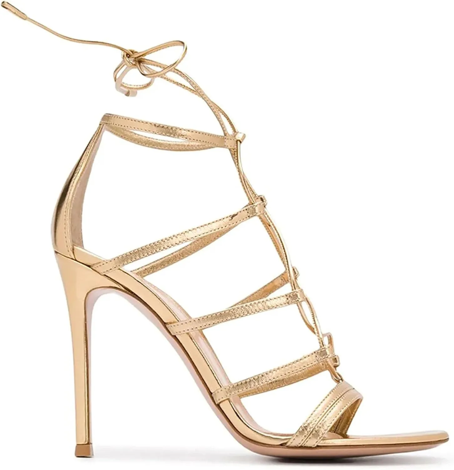 Women's Lace-Up Cross Strap Sandals, Gold Stiletto Party Heels