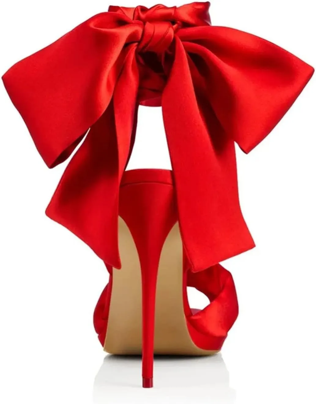 Women's Lace-Up Stiletto Sandals, Black Red Satin Evening Wedding Party Heels
