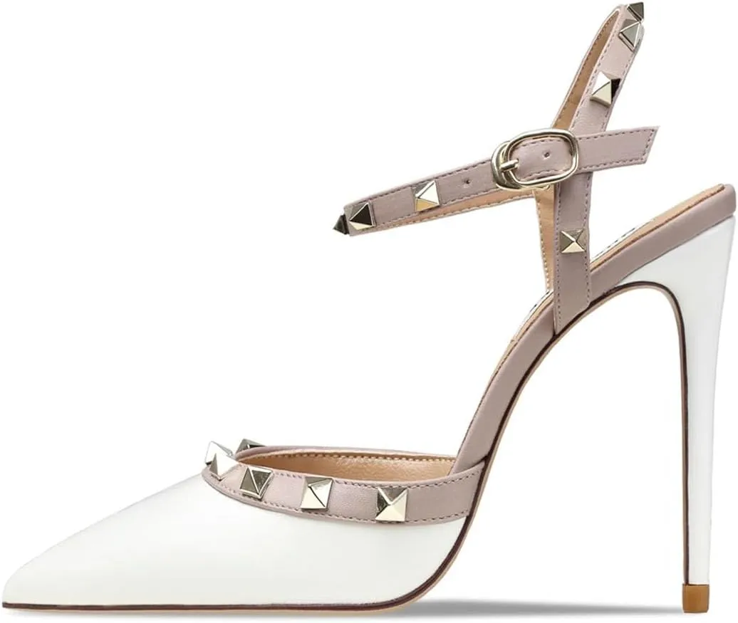 Women's Leather Ankle Sandals, Rivet Heels Summer Casual