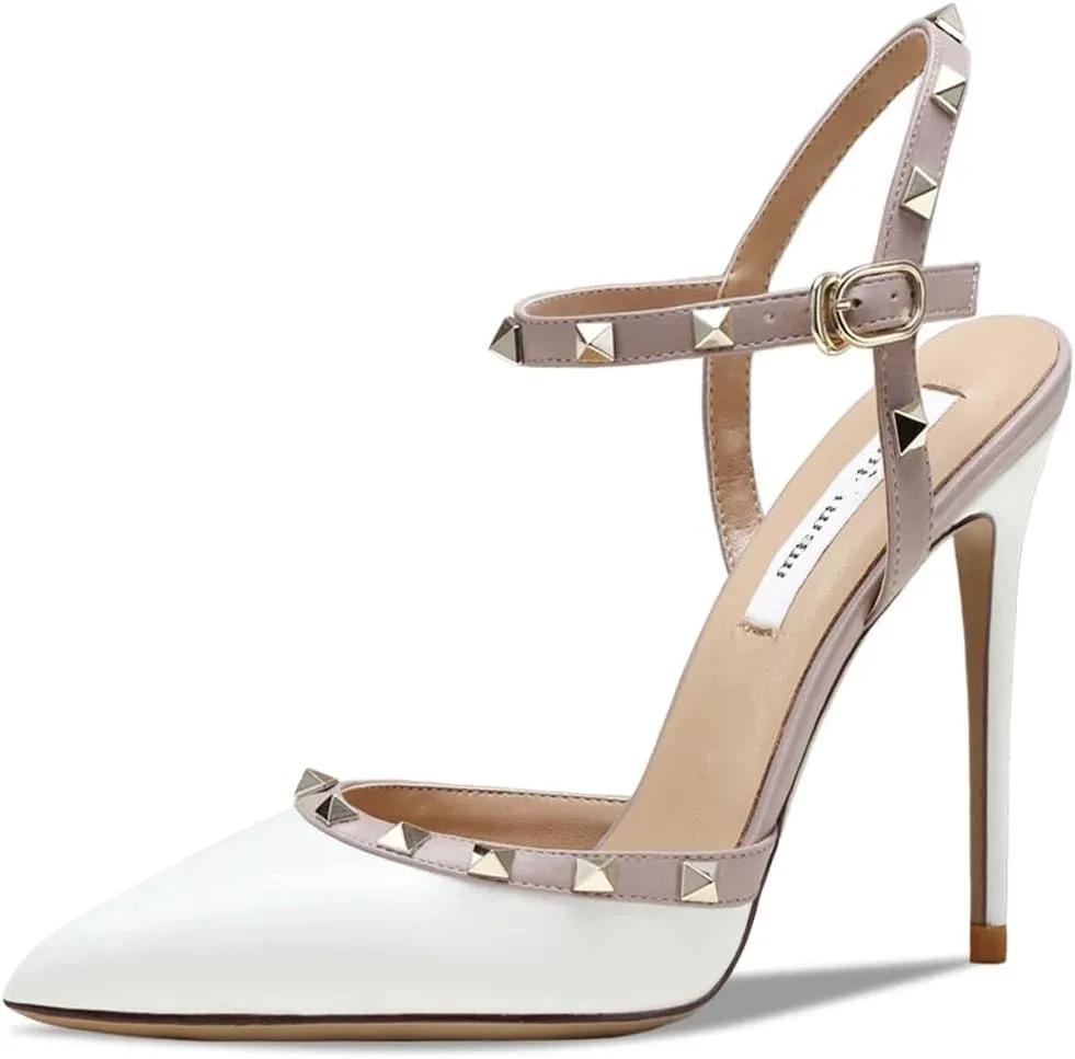 Women's Leather Ankle Sandals, Rivet Heels Summer Casual