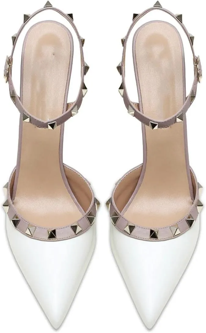 Women's Leather Ankle Sandals, Rivet Heels Summer Casual