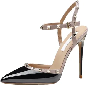 Women's Leather Ankle Sandals, Rivet Heels Summer Casual