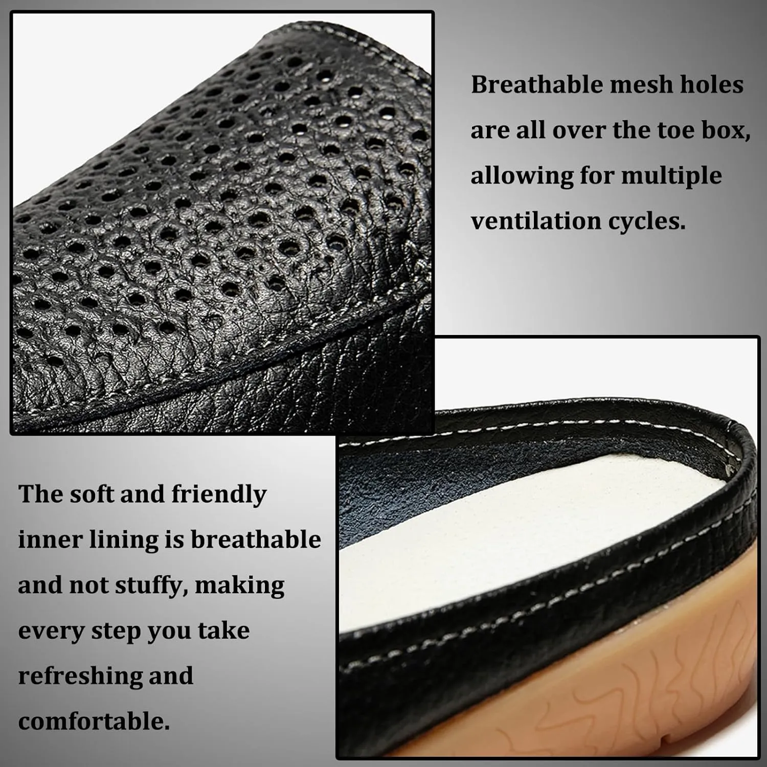 Womens Leather Hollow Slip-On Lightweight Flat Mules Closed Round Toe Comfortable Soft Non-Slip Backless Casual Penny Shoes for Daily Walking Outdoor