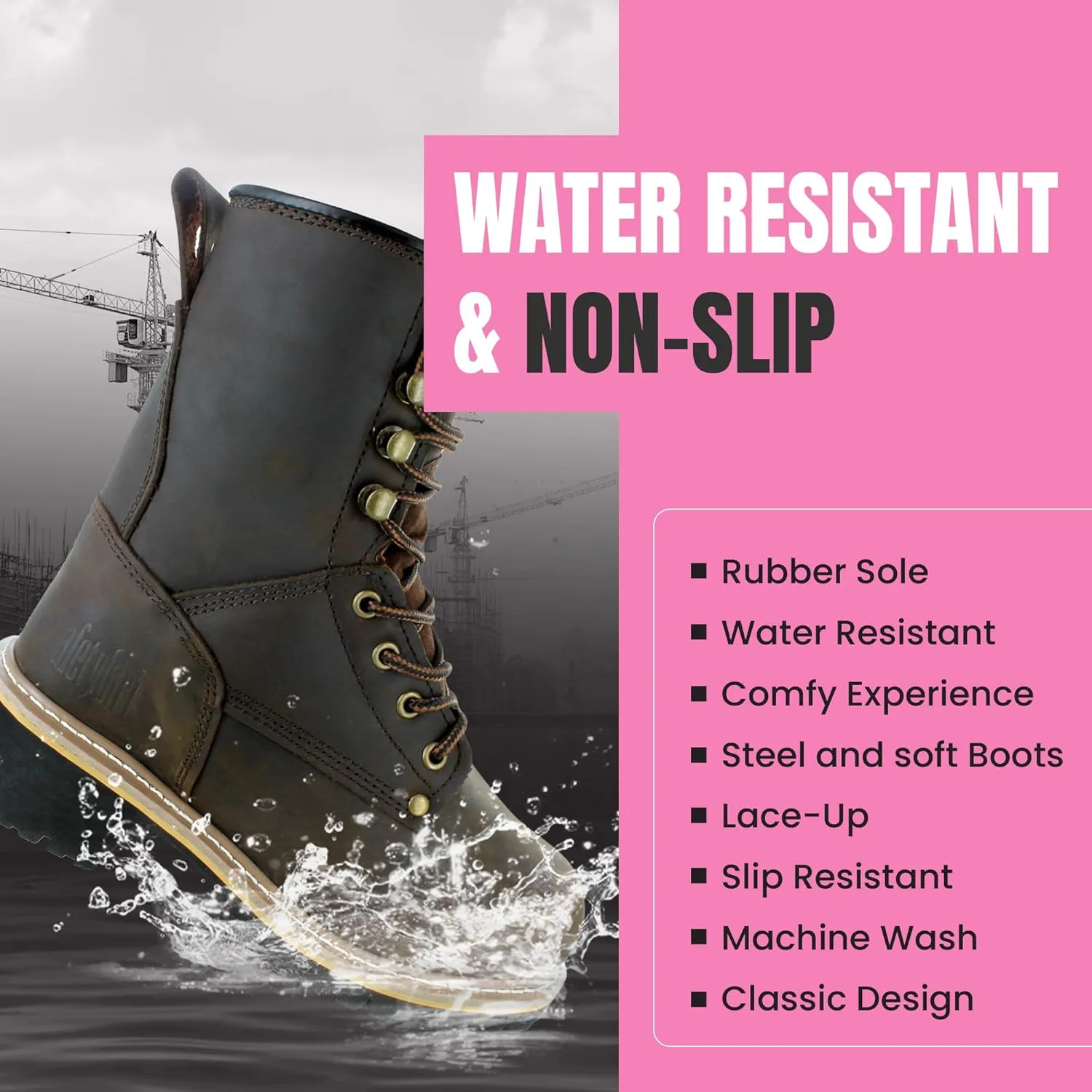 Women's Logger Boots - 8.5M | Construction for Women with Steel Toe, Water-Resistant Full-Grain Leather, Cushioned Insole, Goodyear Welt Outsole | 8" Logger Work - Dark Brown