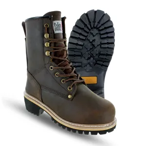 Women's Logger Boots - 8.5M | Construction for Women with Steel Toe, Water-Resistant Full-Grain Leather, Cushioned Insole, Goodyear Welt Outsole | 8" Logger Work - Dark Brown