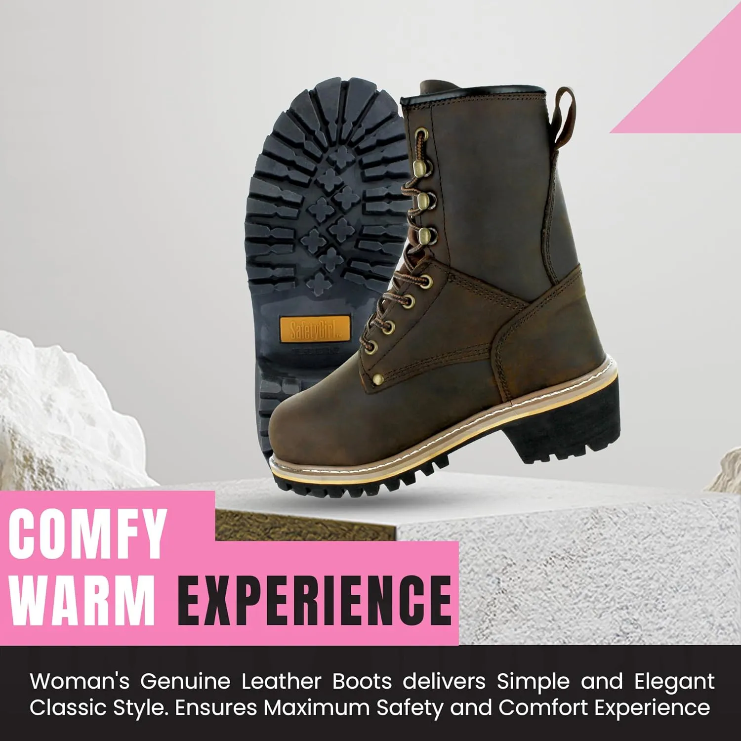Women's Logger Boots - 8.5M | Construction for Women with Steel Toe, Water-Resistant Full-Grain Leather, Cushioned Insole, Goodyear Welt Outsole | 8" Logger Work - Dark Brown