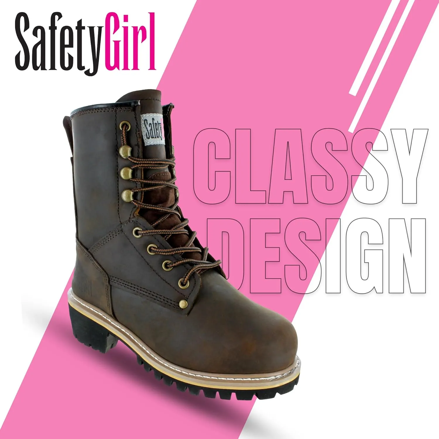 Women's Logger Boots - 8.5M | Construction for Women with Steel Toe, Water-Resistant Full-Grain Leather, Cushioned Insole, Goodyear Welt Outsole | 8" Logger Work - Dark Brown