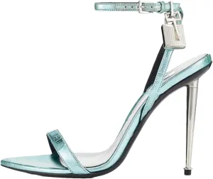 Women's Metal Lock Ankle Sandals, Patente Leather Cat walk High Heels