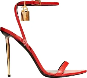 Women's Metal Lock Ankle Sandals, Patente Leather Cat walk High Heels