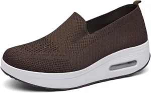 Women's Orthopedic Sneakers Summer Casual Breathable Mesh Hollow Out Slip on Walking Shoes Trendy Comfortable Air Cushion Stretch Diabetic Platform Sneakers with Arch Support