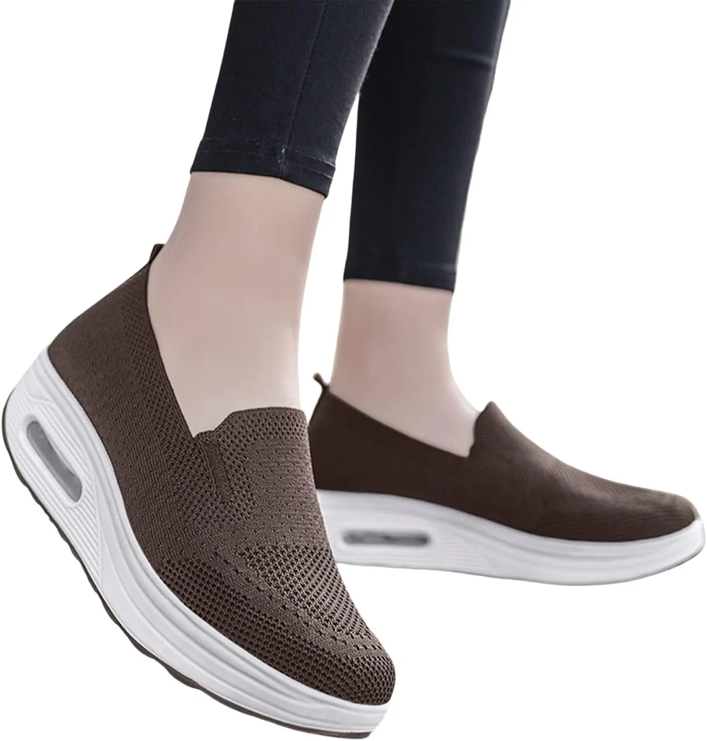 Women's Orthopedic Sneakers Summer Casual Breathable Mesh Hollow Out Slip on Walking Shoes Trendy Comfortable Air Cushion Stretch Diabetic Platform Sneakers with Arch Support