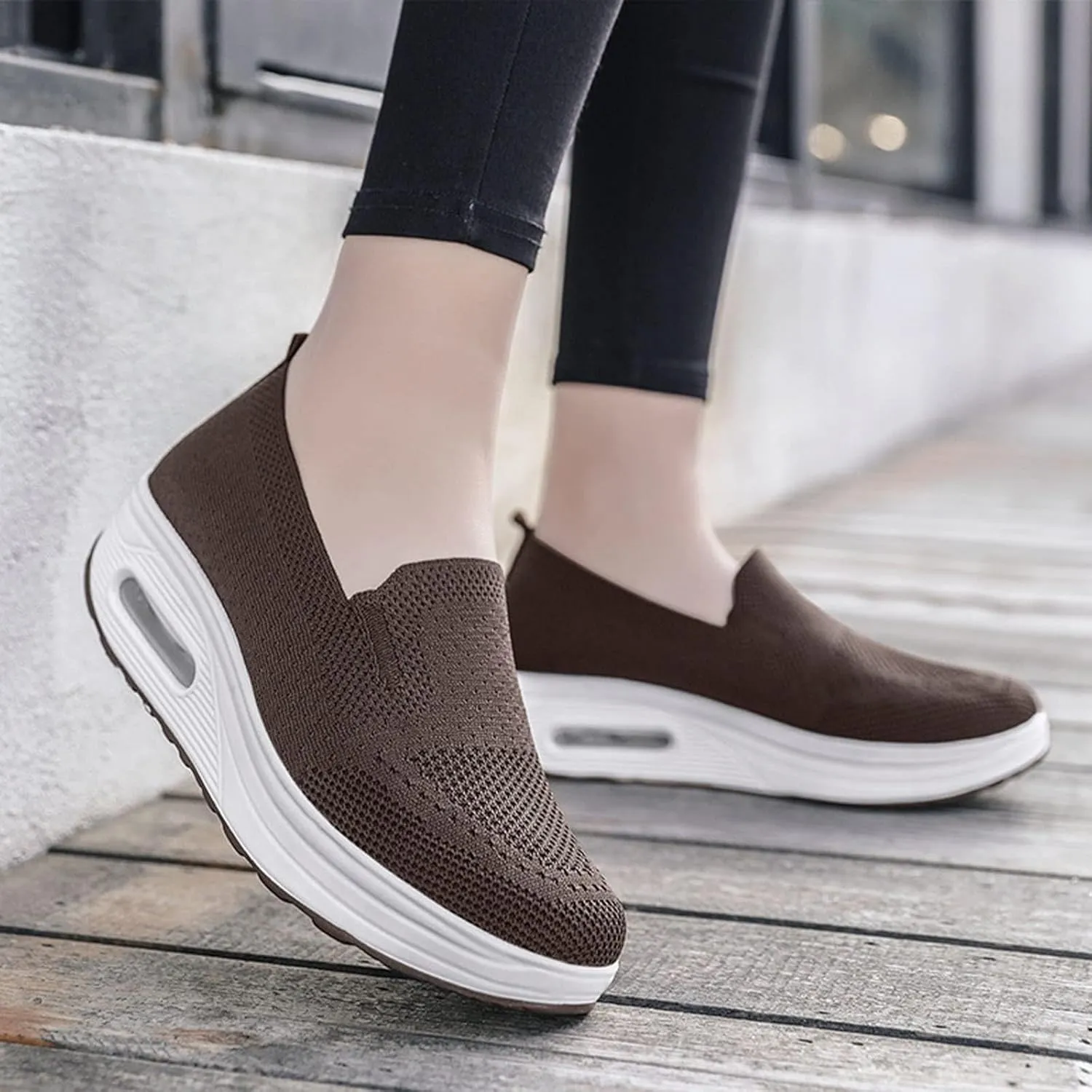 Women's Orthopedic Sneakers Summer Casual Breathable Mesh Hollow Out Slip on Walking Shoes Trendy Comfortable Air Cushion Stretch Diabetic Platform Sneakers with Arch Support