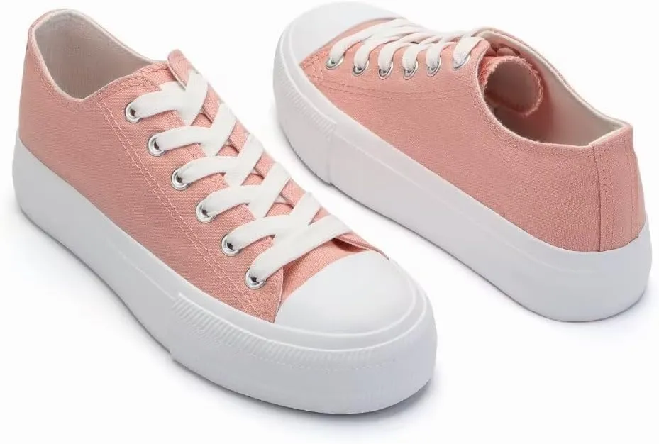Womens Platform Canvas Shoes Low Top and High Top Canvas Sneakers Lace-up Fashion Casual Shoes for Women