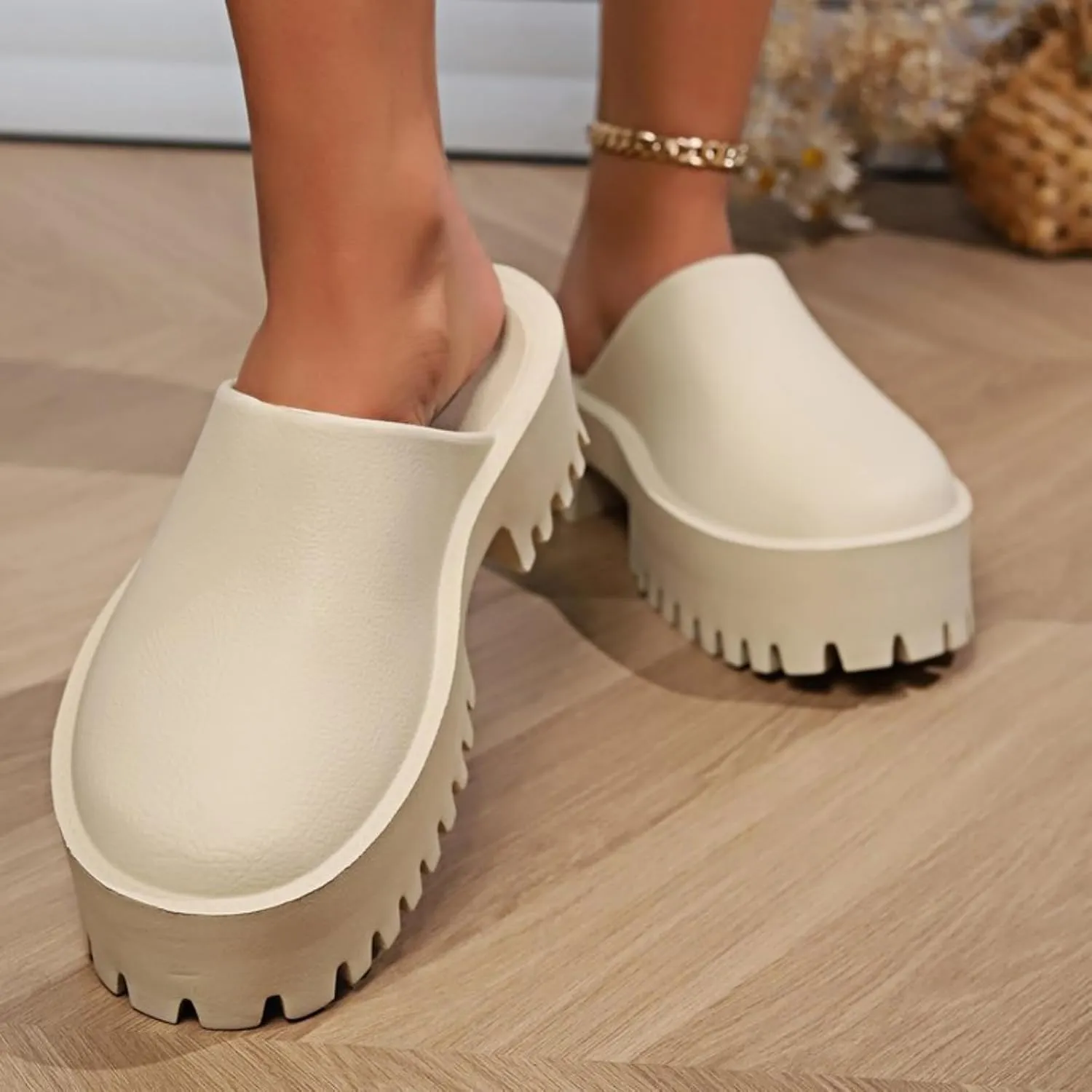 Womens Platform Mules Slip On Sandals Closed Toe Clogs Non-Slip Thick Sole Waterproof Slippers